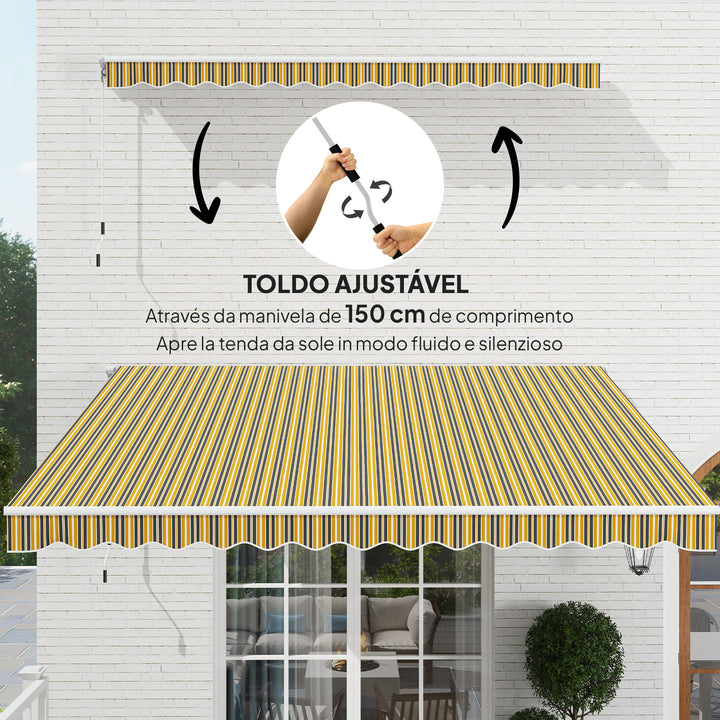 Toldo Manual Retrátil 350x250 cm Toldo para Varanda com Manivela de Metal Impermeável e Anti-UV Toldo Enrolável de Exterior para Jardim Terraço Janelas Cinza e Amarelo