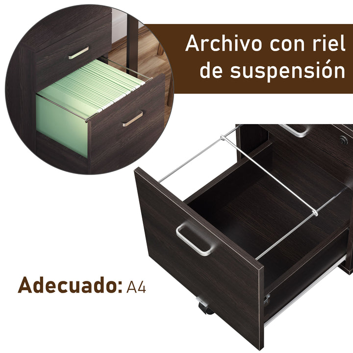 Armário de arquivo móvel de 2 gavetas com fechadura e 5 rodas 40x44x54,6cm preto