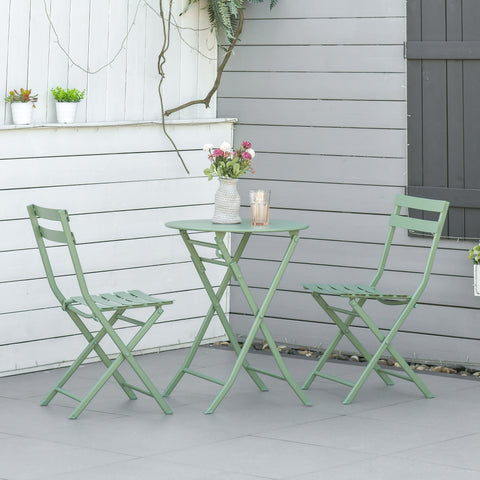 Conjunto de Móveis de Jardim Dobráveis Conjunto de 1 Mesa Redonda e 2 Cadeiras de Varanda com Estrutura de Aço para Pátio Verde Escuro