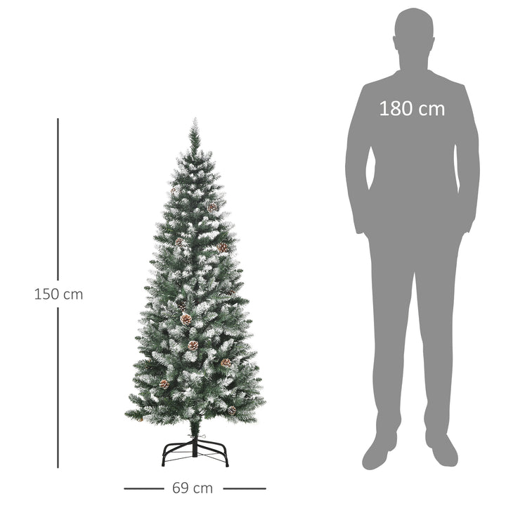 Árvore de Natal Artificial Ø55x150cm com 464 Ramas e 28 Pinhas Folhas de PVC Base Dobrável e Suporte Metálico Decoração de Natal para Interiores Verde