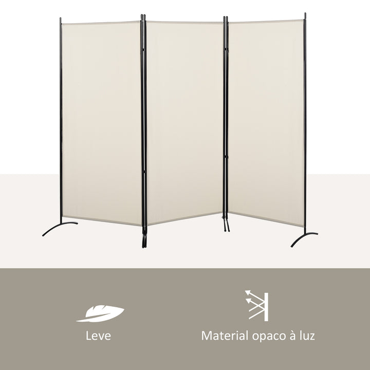 Biombo de 3 Paineis Separador de Ambientes Dobrável 253x50x182 cm Divisor de Ambientes Biombo de Privacidade com 6 Pés de Metal para Escritório Dormitório Bege