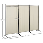 Biombo de 3 Paineis Separador de Ambientes Dobrável 253x50x182 cm Divisor de Ambientes Biombo de Privacidade com 6 Pés de Metal para Escritório Dormitório Bege