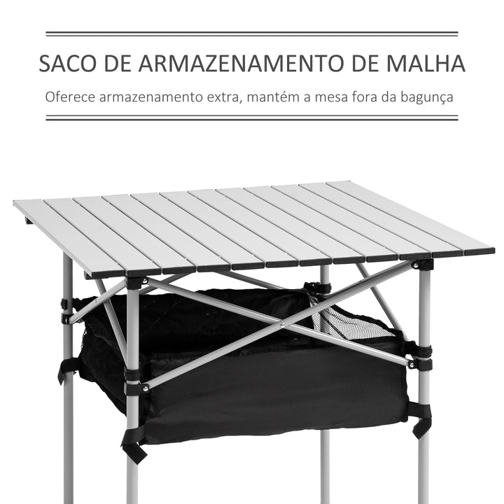 Mesa Dobrável de Campismo Mesa de Piquenique com Armazenamento e Bolsa de Transporte 70x70x69 cm Prata e Preto
