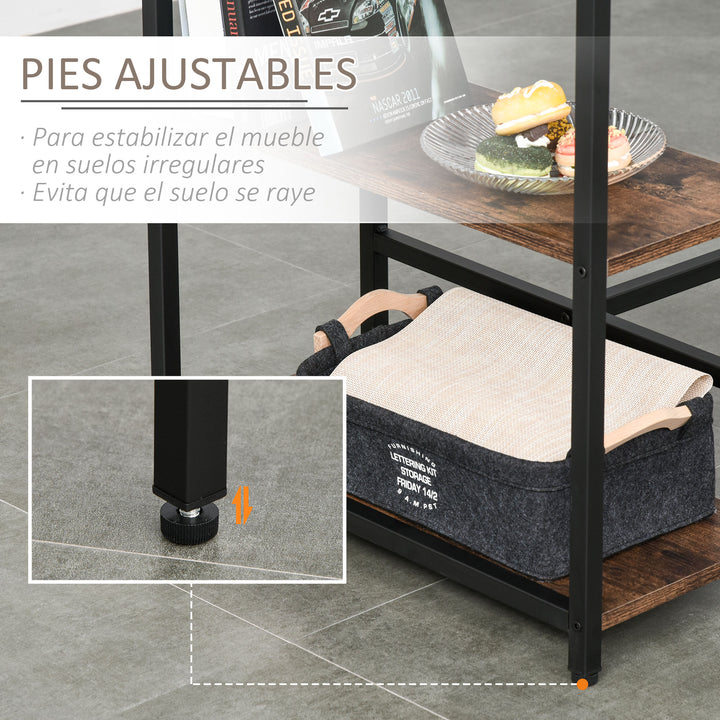 Conjunto de mesa de bar e 2 bancos com apoio para os pés e prateleiras de 3 níveis 109x60x100 cm marrom rústico