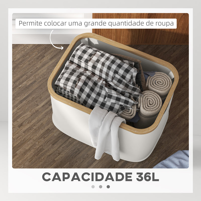 Cesto para Roupa Dobrável Cesto para Roupa Suja 36 L com Pega para Casa de Banho Dormitório Lavandaria 44,3x33,3x26,5 cm Creme