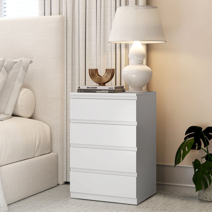 Cómoda com 4 Gavetas com Fecho Suave Cómoda para Quarto Sala de Estar Escritório Estilo Moderno 45x40x68 cm Branco