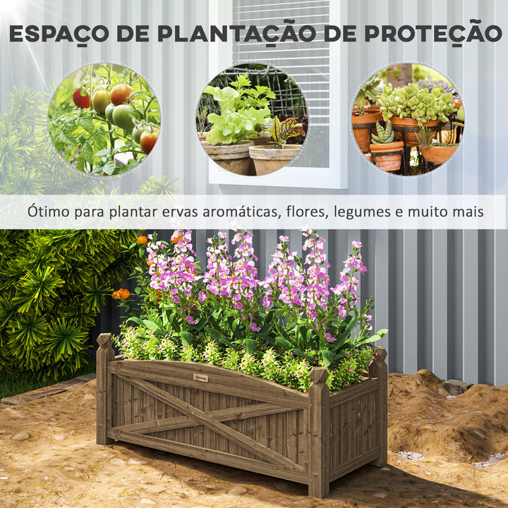 Floreira de Madeira Elevada Horta Urbana de Madeira para Cultivar Plantas Flores Ervas Floreira Retangular para Jardim Varanda 90x39x37 cm Castanho Escuro