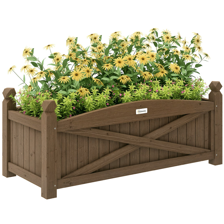 Floreira de Madeira Elevada Horta Urbana de Madeira para Cultivar Plantas Flores Ervas Floreira Retangular para Jardim Varanda 90x39x37 cm Castanho Escuro