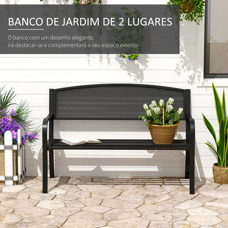 Banco de Jardim de 2 Lugares Banco de Exterior com Encosto de Malha de Aço Carga Máxima 240 kg para Pátio Varanda 127x60x87 cm Preto