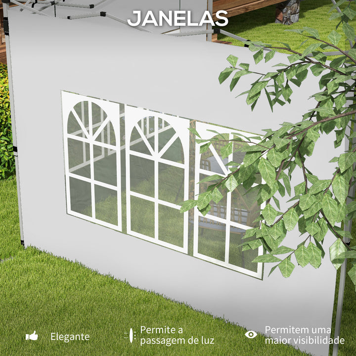 2 Painéis Laterais para Tenda de 3x3 / 3x4 m 295x195 cm Parede de Substituição de Tecido Oxford para Tendas Dobráveis com Janela para Jardim Exterior Festas Branco