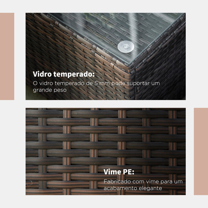 Mesa de Centro Jardim de Vime Sintético Mesa de Apoio para Exterior com Vidro Temperado para Varanda Pátio 85x50x39 cm Marrom