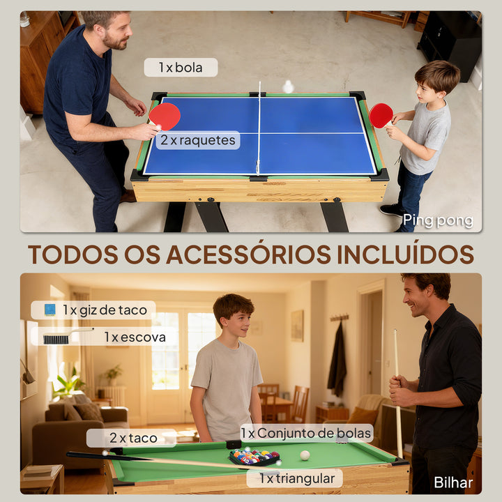 Mesa Multijogos Dobrável 13 em 1 Mesa de Jogo com Matraquilhos para Crianças Bilhar Ping Pong Hóquei Xadrez Damas Backgammon e Acessórios Diversão em Família para Adultos e Crianças