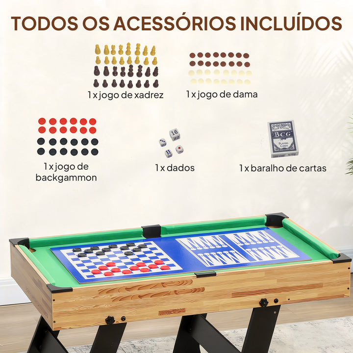 Mesa Multijogos Dobrável 13 em 1 Mesa de Jogo com Matraquilhos para Crianças Bilhar Ping Pong Hóquei Xadrez Damas Backgammon e Acessórios Diversão em Família para Adultos e Crianças