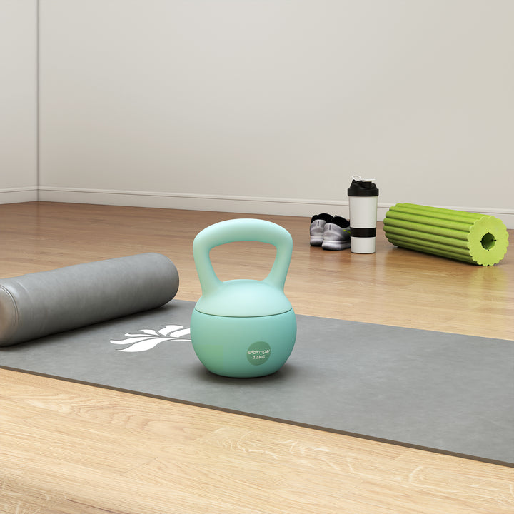 Kettlebell de 12 kg Pesa Russa Preenchida de Areia Metálica e Alça Antiderrapante para Treino de Musculação em Casa Ginásio 21x21x30 cm Verde
