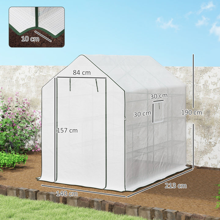 Estufa de Jardim de 3 Níveis Estufa de Exterior com 12 Prateleiras Porta Enrolável Janelas Anti-UV Cobertura de PE 135g/m² para Cultivos Plantas Flores 140x213x190 cm Branco