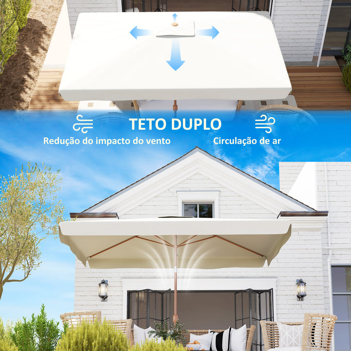 Chapéu de Sol de Jardim 300x200 cm Chapéu de Sol de Exterior com Ângulo Ajustável Mastro de Alumínio Manivela e Proteção UV 50+ Chapéu de Sol para Jardim Pátio Creme
