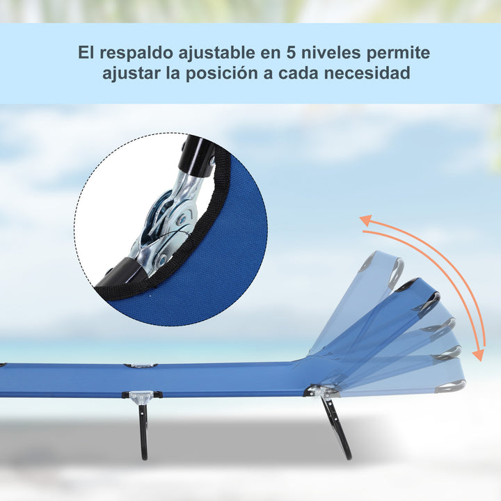 Espreguiçadeira dobrável reclinável com ângulo ajustável de 3 posições para exterior carga 120 kg 190x56x28 cm Azul
