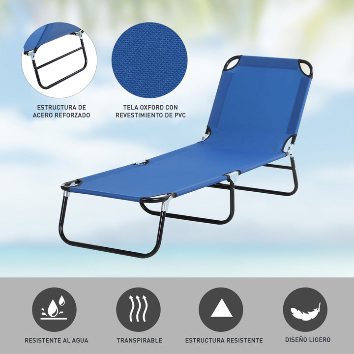 Espreguiçadeira dobrável reclinável com ângulo ajustável de 3 posições para exterior carga 120 kg 190x56x28 cm Azul