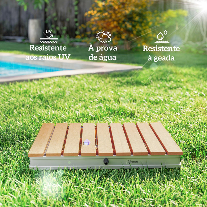 Kit de Duche de Jardim Portátil Duche Exterior de Chão Altura Ajustável até 4 m Estrutura de Alumínio Resistente à Água Raios UV para Campismo Piscina Praia 70,5x55x7,5 cm Madeira