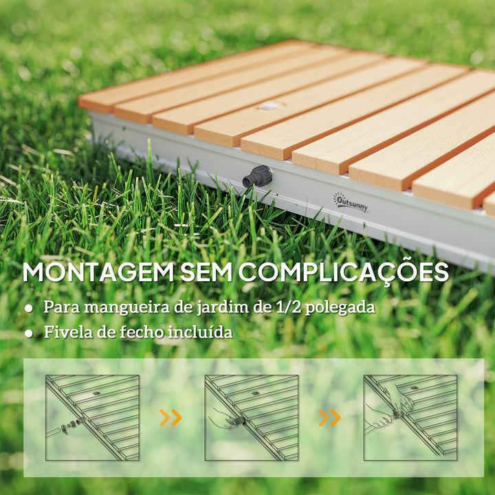 Kit de Duche de Jardim Portátil Duche Exterior de Chão Altura Ajustável até 4 m Estrutura de Alumínio Resistente à Água Raios UV para Campismo Piscina Praia 70,5x55x7,5 cm Madeira