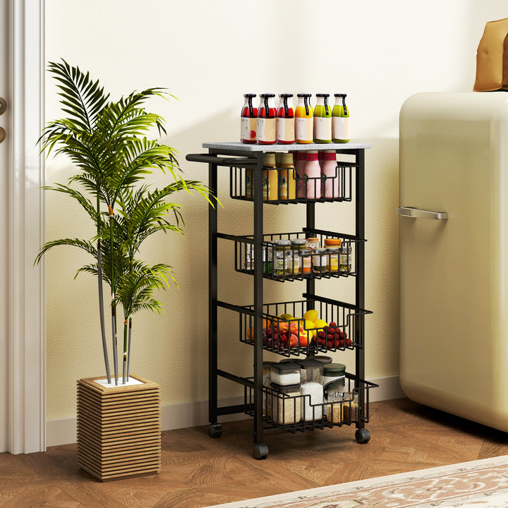 Fruteira para Cozinha Carrinho de Cozinha com 4 Cestas e Estrutura de Aço Carrinho Auxiliar com Rodas para Sala de Jantar 49,5x31x91 cm Cinza Claro