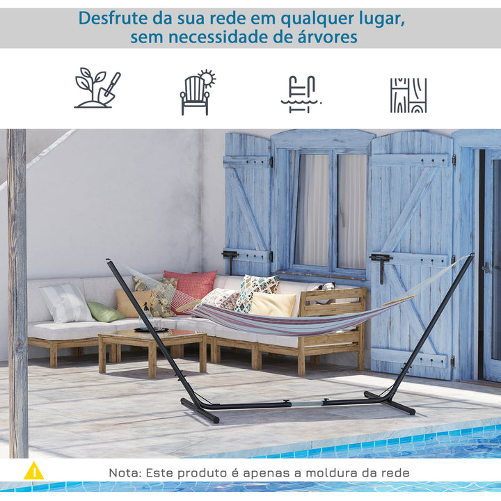 Suporte para rede de jardim ajustável no comprimento 308-380x108x120 cm com bolsa de transporte Estrutura metálica para interior e exterior Máx. 120 kg