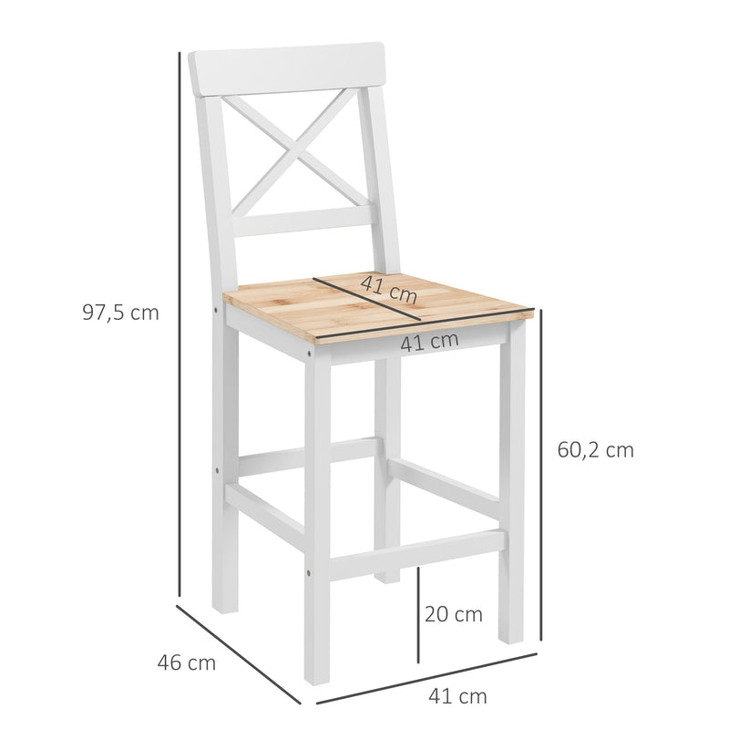 Conjunto de 2 Bancos de Bar de Madeira Bancos Altos de Cozinha com Encosto e Apoio para os Pés Estilo Rústico para Sala de Jantar 41x46x97.5 cm Natural