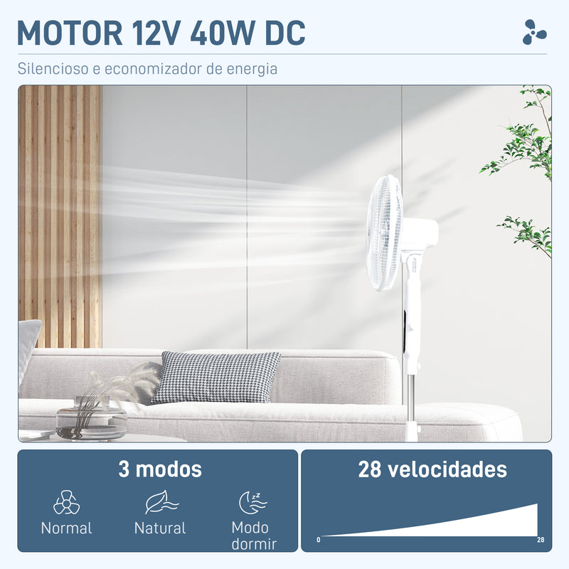 Ventoinha de Pé com Controlo Remoto 40 W Ventoinha de Pé Ajustável em Altura com 7 Pás 28 Velocidades 3 Modos Oscilação de 75° Temporizador e Função Repelente de Mosquitos Branco