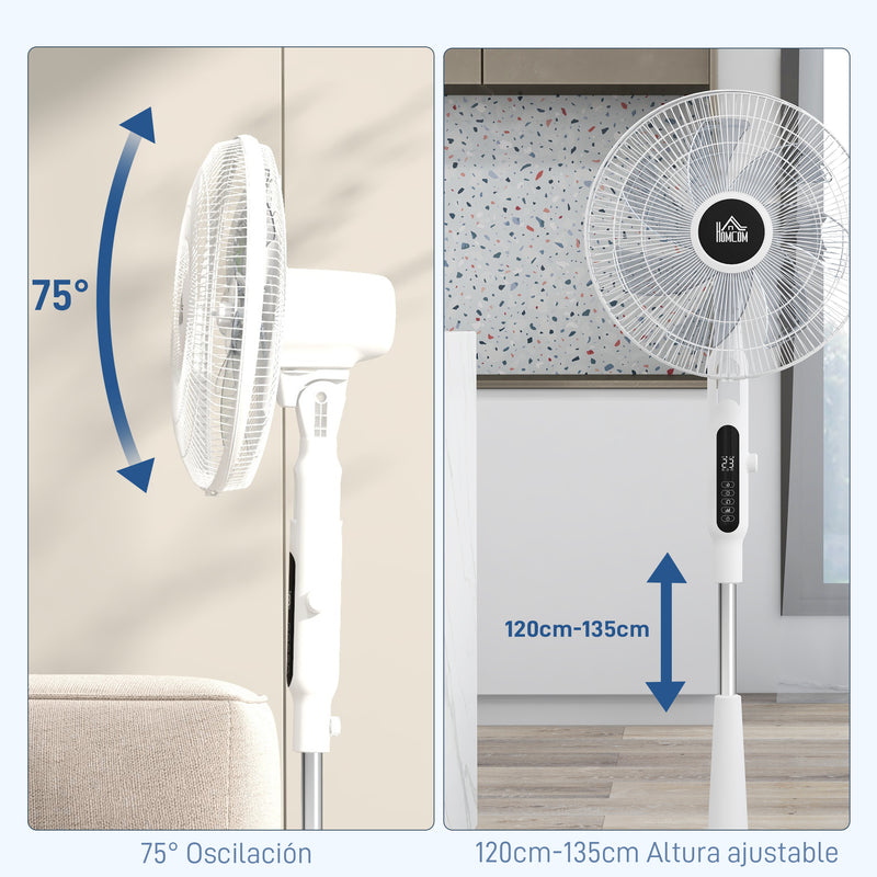 Ventoinha de Pé com Controlo Remoto 40 W Ventoinha de Pé Ajustável em Altura com 7 Pás 28 Velocidades 3 Modos Oscilação de 75° Temporizador e Função Repelente de Mosquitos Branco