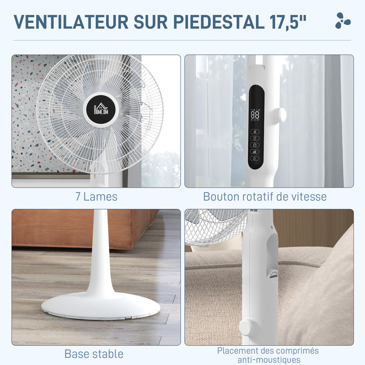 Ventoinha de Pé com Controlo Remoto 40 W Ventoinha de Pé Ajustável em Altura com 7 Pás 28 Velocidades 3 Modos Oscilação de 75° Temporizador e Função Repelente de Mosquitos Branco
