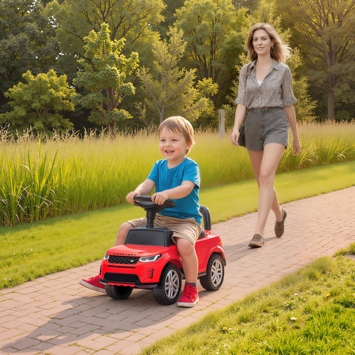 Carro Andador Infantil com Licença de Land Rover Carro Andador para Crianças de 18-36 Meses com Armazenamento Volante Buzina Sons de Motor 65,5x28x42 cm Vermelho