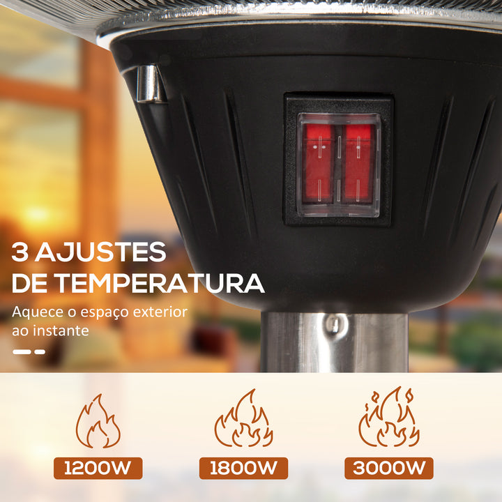Aquecedor de Jardim Elétrico 3000W Aquecedor Infravermelho com 3 Níveis de Aquecimento Altura Ajustável Proteção IP44 para Terraço Pátio Ø58,5x160-200cm Prata