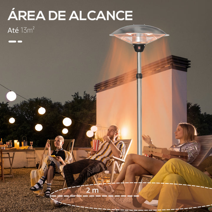 Aquecedor de Jardim Elétrico 3000W Aquecedor Infravermelho com 3 Níveis de Aquecimento Altura Ajustável Proteção IP44 para Terraço Pátio Ø58,5x160-200cm Prata
