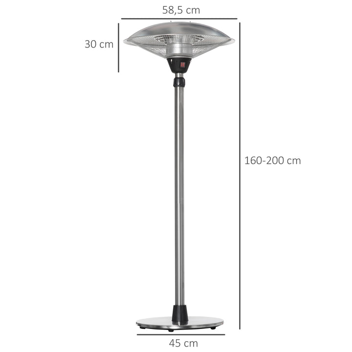 Aquecedor de Jardim Elétrico 3000W Aquecedor Infravermelho com 3 Níveis de Aquecimento Altura Ajustável Proteção IP44 para Terraço Pátio Ø58,5x160-200cm Prata