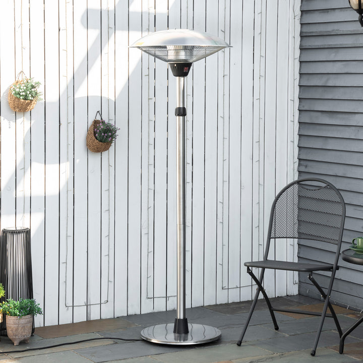 Aquecedor de Jardim Elétrico 3000W Aquecedor Infravermelho com 3 Níveis de Aquecimento Altura Ajustável Proteção IP44 para Terraço Pátio Ø58,5x160-200cm Prata