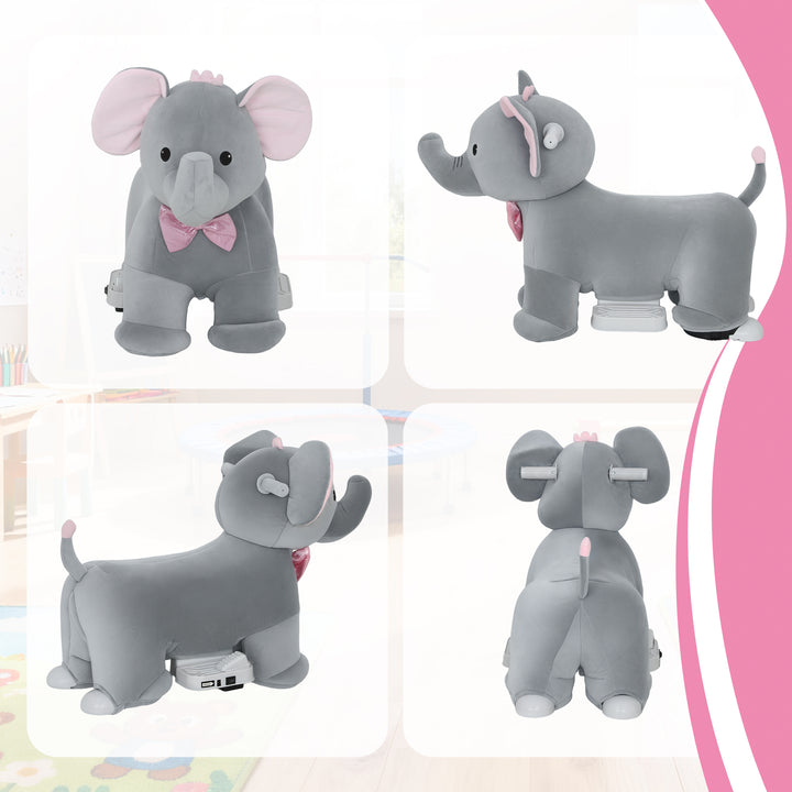 Elefante Elétrico com Música Bateria 6V Veículo de Brinquedo Elétrico Toque Suave Rodas Silenciosas de PU Pedal, Movimento para Frente Presente para Crianças de 1,5 a 5 Anos 74x34x51 cm Cinzento