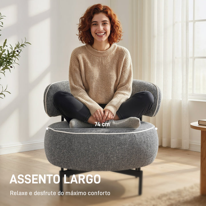 Poltrona de Sala com Assento Rotativo Poltrona de Sala Revestida em Tecido Linho com Assento Amplo Acolchoado Espesso Pés de Metal para Quarto Leitura Cinzento Escuro