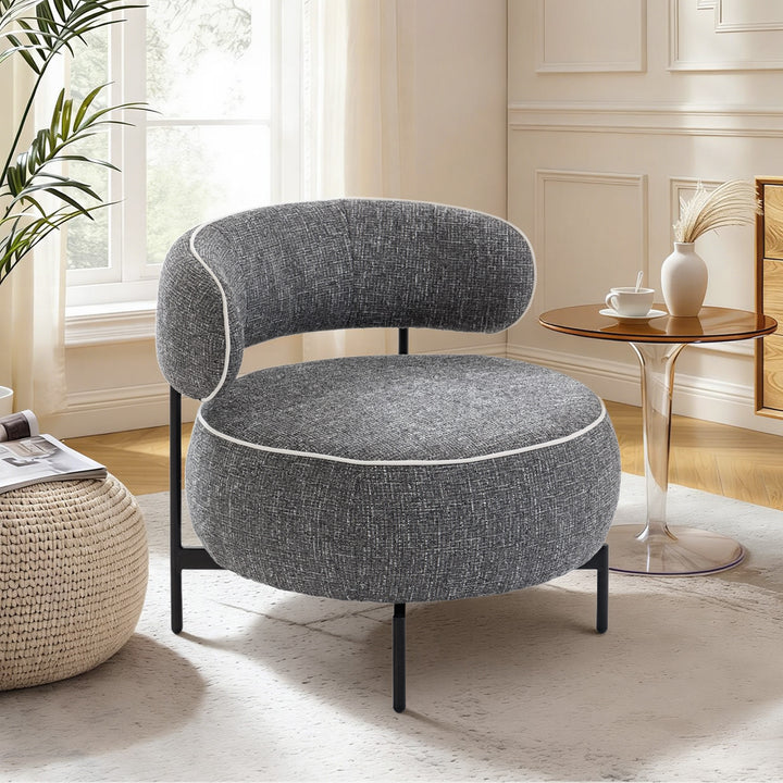 Poltrona de Sala com Assento Rotativo Poltrona de Sala Revestida em Tecido Linho com Assento Amplo Acolchoado Espesso Pés de Metal para Quarto Leitura Cinzento Escuro