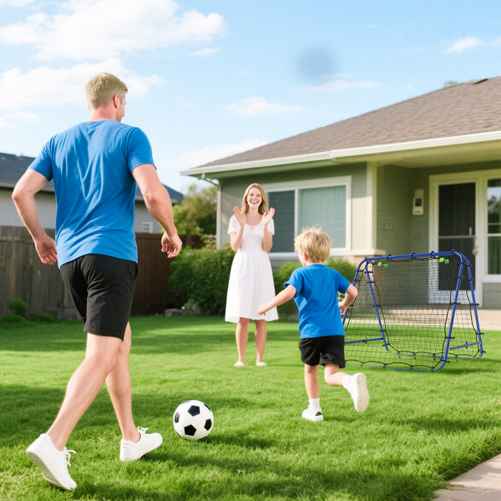 Rede de rebote dobrável para treinamento rebotador ajustável em 5 níveis em ângulo com tubo de aço 100x95x90 cm azul