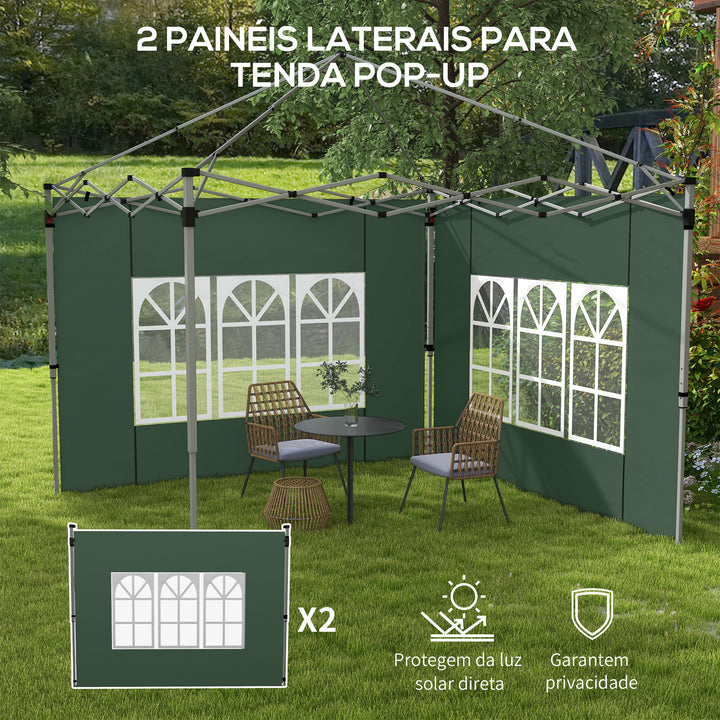 2 Painéis Laterais para Tenda de 3x3 / 3x4 m 295x195 cm Parede de Substituição de Tecido Oxford para Tendas Dobráveis com Janela para Jardim Exterior Festas Verde