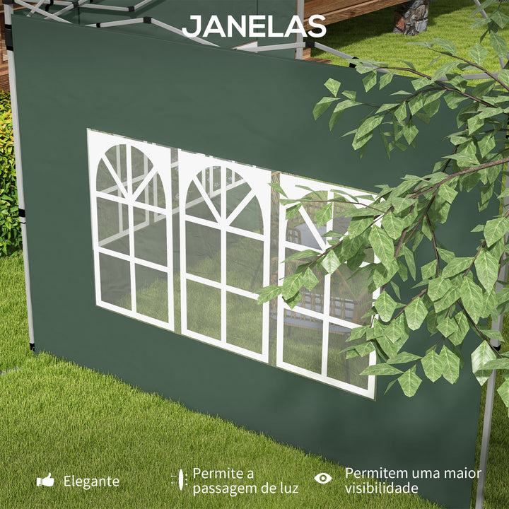 2 Painéis Laterais para Tenda de 3x3 / 3x4 m 295x195 cm Parede de Substituição de Tecido Oxford para Tendas Dobráveis com Janela para Jardim Exterior Festas Verde