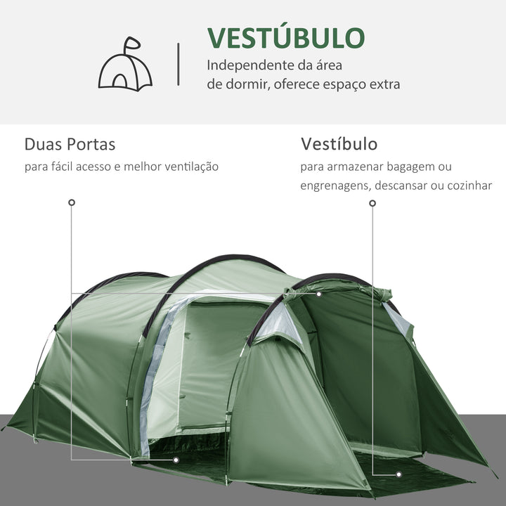 Tenda de campismo para 3-4 Pessoas Dobrável À Prova de Água 2000+ mm À Prova de UV 20+ com Vestíbulo 426x206x154 cm Verde