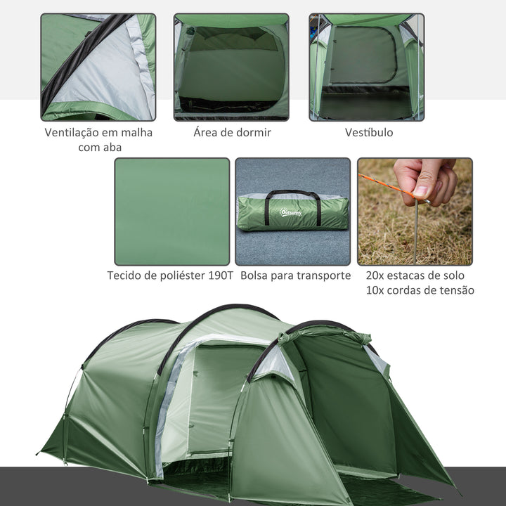 Tenda de campismo para 3-4 Pessoas Dobrável À Prova de Água 2000+ mm À Prova de UV 20+ com Vestíbulo 426x206x154 cm Verde