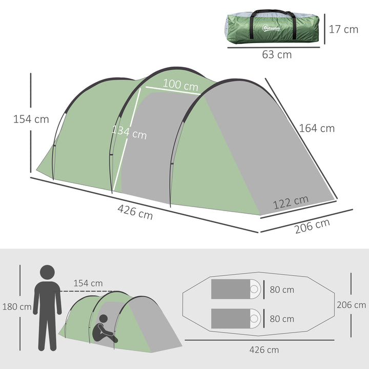 Tenda de campismo para 3-4 Pessoas Dobrável À Prova de Água 2000+ mm À Prova de UV 20+ com Vestíbulo 426x206x154 cm Verde