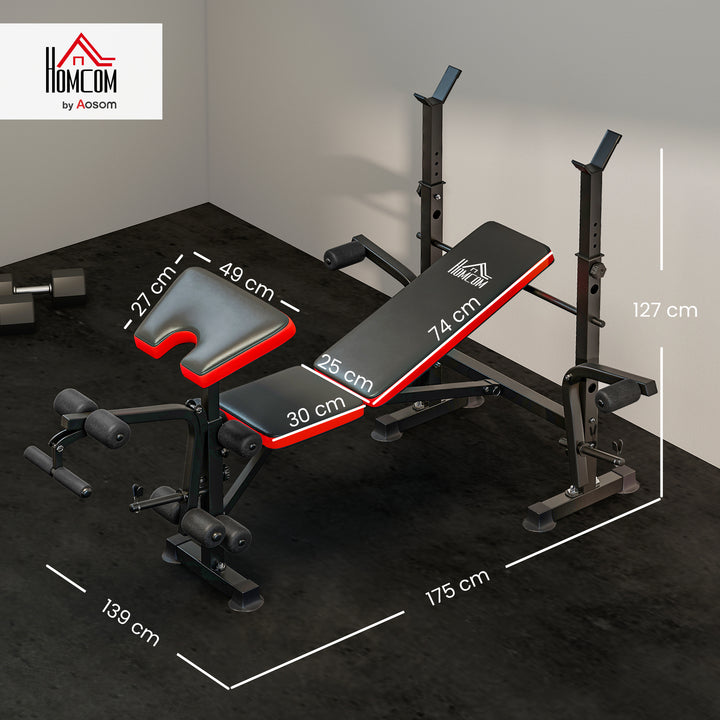 Banco de Pesos Multifuncional Banco de Musculação com Encosto Ajustável Suporte de Barras para Fitness Treinamento Completo 105x150x112cm Preto