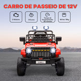 Carro Elétrico para Crianças acima de 3 Anos Carro Elétrico Infantil UTV Carro a Bateria 12V com Controlo Remoto Velocidade Ajustável USB Faróis e Buzina 95x62,5x65 cm Vermelho