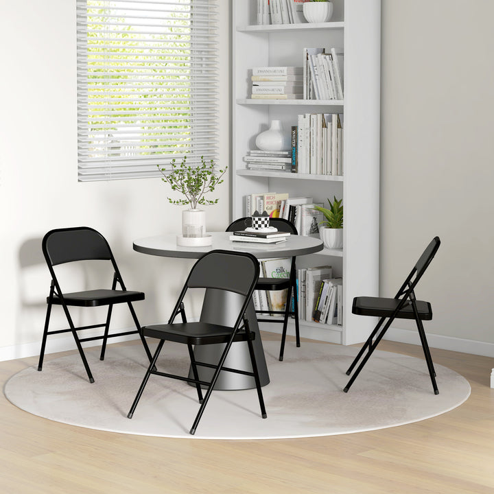 Conjunto de 4 Cadeiras Dobráveis Cadeiras Dobráveis com Encosto e Estrutura de Aço para Sala de Estar Escritório Estúdio 45x46x78 cm Preto