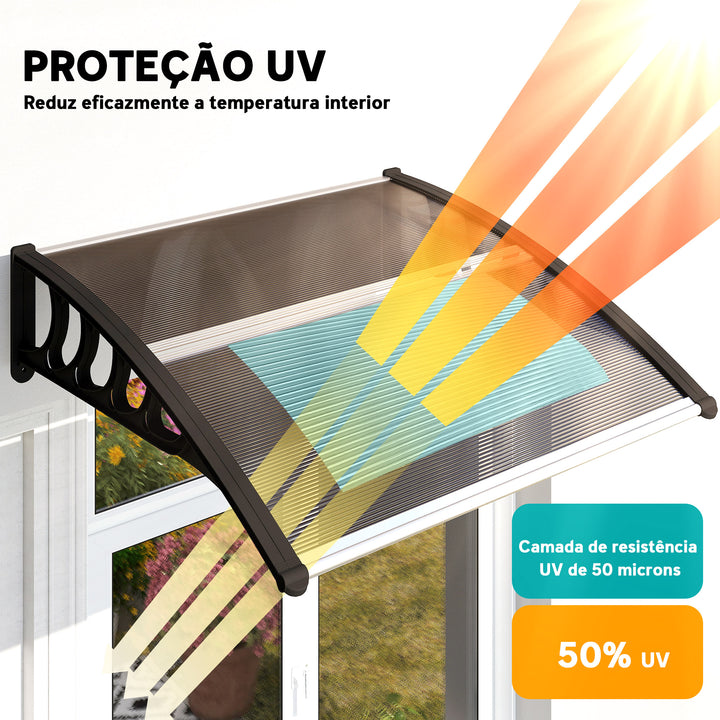 Marquise para Portas e Janelas 100x100x26cm Marquise com Proteção para Sol e Chuva com Painéis de Policarbonato Preto e Marrom
