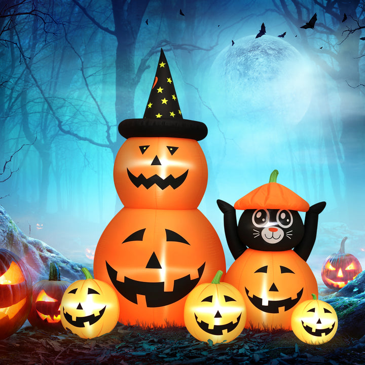 Abóbora Insuflável de Halloween com Gato de 180 cm Decoração de Halloween com Luzes LED IP44 e Inflador para Jardim Festas Exterior 160x100x180 cm Laranja