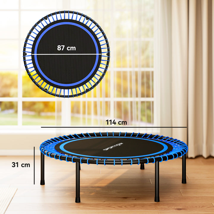 Trampolim de Fitness Adultos Ø114 cm com Estrutura de Aço Reforçada para Treino de Pernas Corpo em Casa Escritório Ginásio Azul e Preto